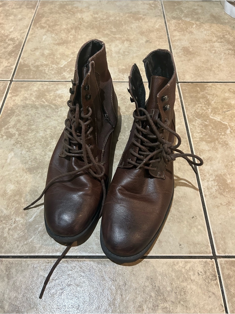 Robert Wayne Men's Dark Brown Leather Lace-Up Ankle Boots
